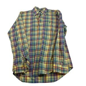 Ralph Lauren‎ Custom Fit Men's Plaid Button Down Shirt Yellow Blue Green Red M